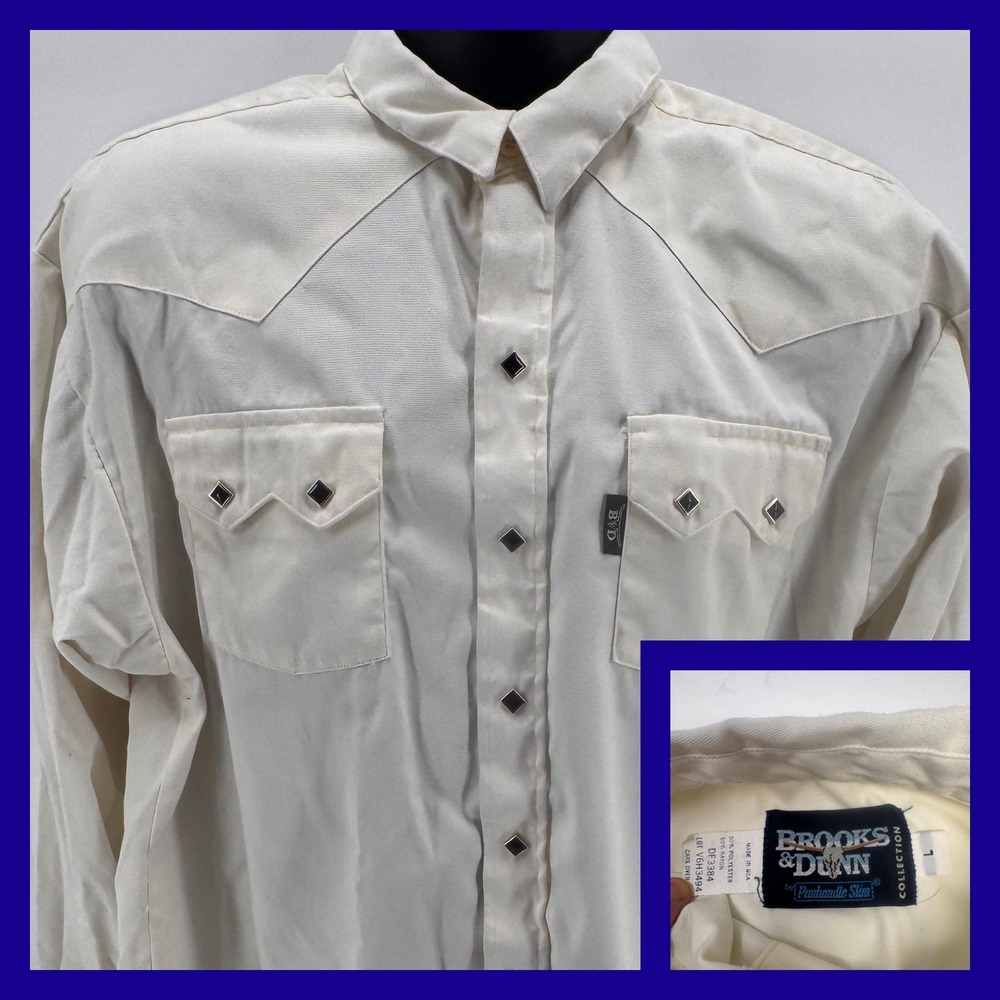 Brooks‎ & Dunn Panhandle Slim Mens Cream Western Pearl Snap Shirt L